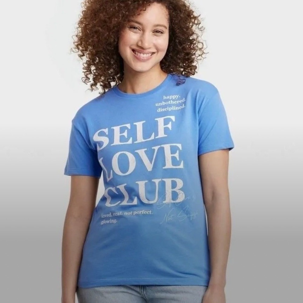 Grayson Threads Graphic Tee Women Small Blue NWT Self Love Club Affirmation Tee